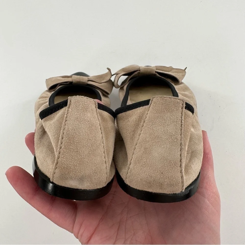 Halogen flats size 6 beige suede black patent cap toe pointy toe balletcore